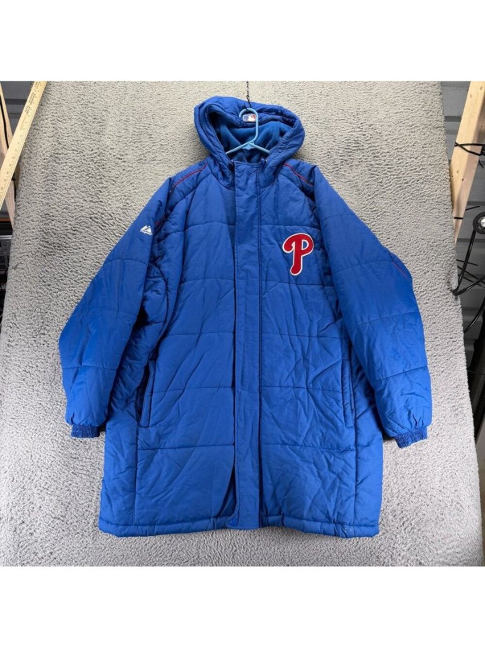 Philadelphia Phillies MLB Majestic Parka Jacket Mens Large Blue Zipper Snap